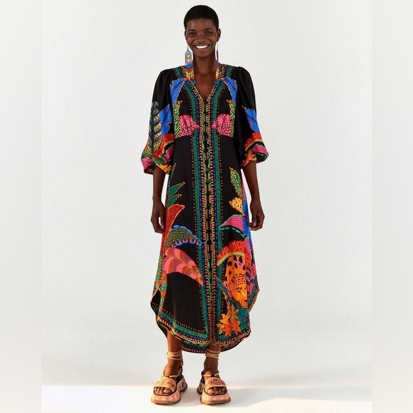 FARM Rio Dresses & Skirts - Farm Rio Black Cool Leopards Maxi Dress